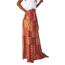 Women'S Boho Printed High Waist Tiered Maxi Skirt Yellow S