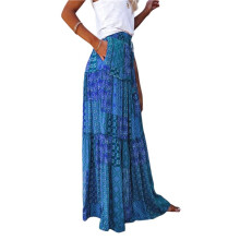 Women'S Boho Printed High Waist Tiered Maxi Skirt Deep S