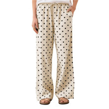 Polka Dot Pants Women Y2K Print High Waisted Drawstring Wide Leg Pants Vintage Boyfriend Pants Apricot S