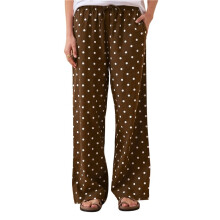 Polka Dot Pants Women Y2K Print High Waisted Drawstring Wide Leg Pants Vintage Boyfriend Pants Dark Brown S