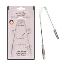 HealthAndYoga Grattoir à Langue avec Sac de Rangement - Hygiénique, en Acier Chirurgical, Poignée Non-Synthétique