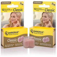 Ohropax Tapones de Oído de Cera/Algodón Reutilizables (24 Tapones Totales)(1 Estuche de Transporte Claro)