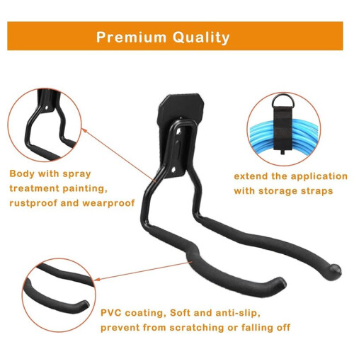 Garden Tool Hanger Wall Hooks, Weed Eater & String Trimmer Rack, Garage Tool Organizer Hooks, 4 Pack