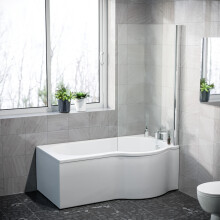 Nes Home P Shaped RH 1500mm Curved Shower Bath Acrylic Front Panel & Screen
