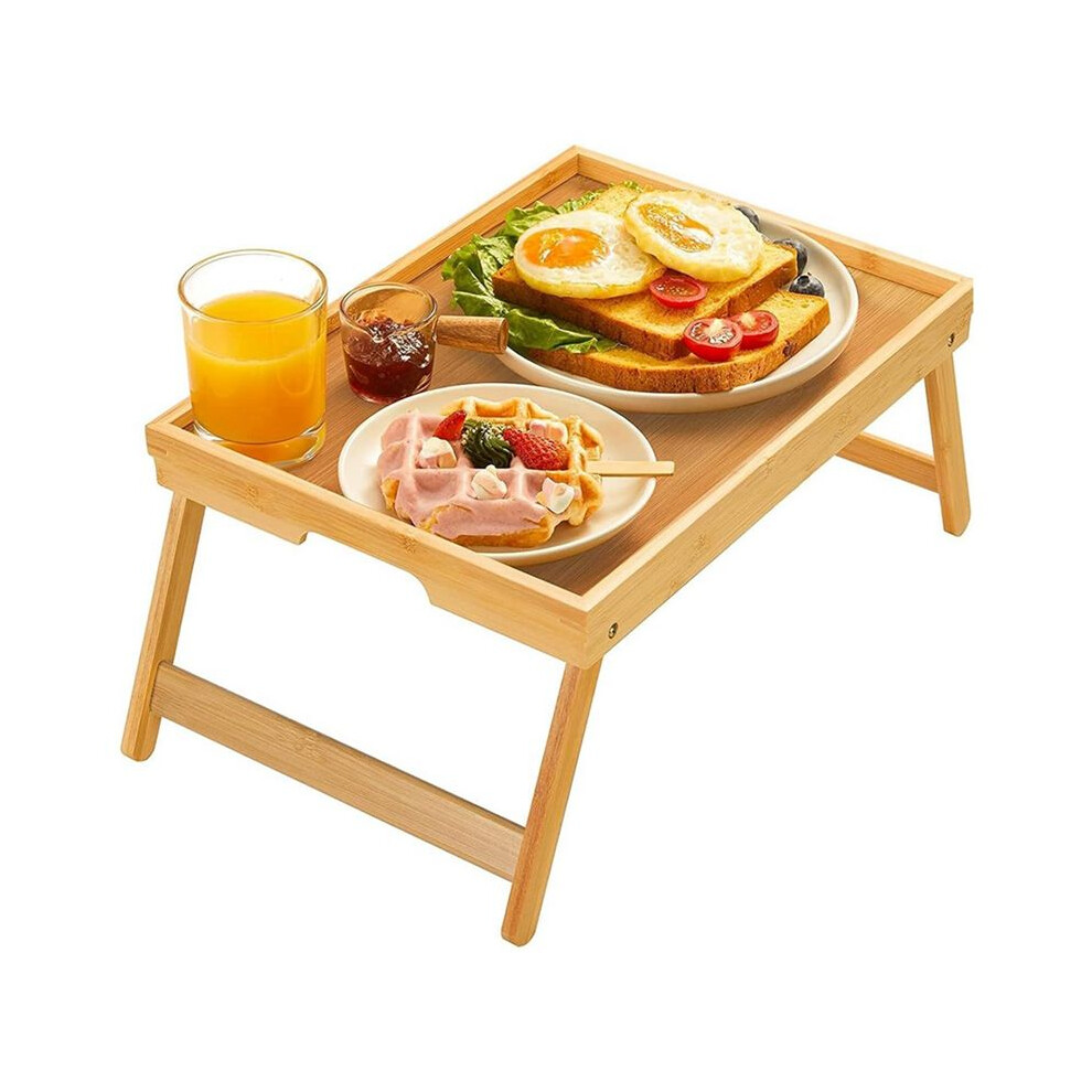 Bamboo Bed Tray Table With Foldable Legs, Breakfast Tray For Sofa, Bed, Eating, Working, Used As Laptop Desk Snack 6034253237429