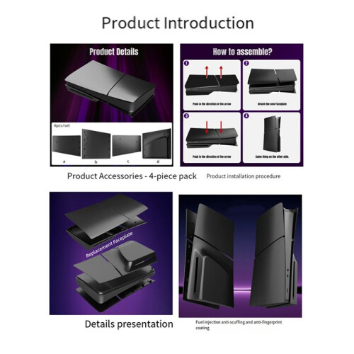 For  5 Slim Hard Plastic Faceplate Shell Replacement Plate Cover for PS5 Console Disc Version Black