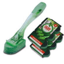 Addis Fairy Soap Dispensing Non Scratch Sponge Scourer Dish Brush with 6 Pack of