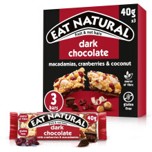 Eat Natural Nut Bars, Dark Chocolate, Cranberries, Macadamias, 3 x 40g