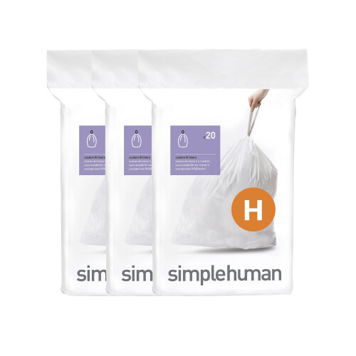 simplehuman Code H 60 Liners, 50% Recycled Custom Fit Bin Bags in
