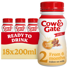 Cow & Gate 2 Follow On Baby Milk Ready to Use Liquid Formula, 6-12 Months, 200 ml, (Pack of 18)