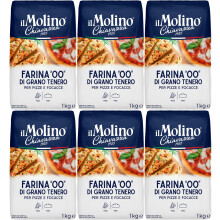 il Molino Chiavazza - Authentic Italian Soft Wheat Type ''00'' Pizza Flour 1kg - Pack of 6 | Perfect for Traditional Pizza & Focac