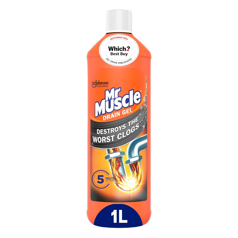 Mr Muscle Drain Unblocker Liquid (1L), Sink & Drain Cleaner, Strong &