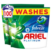 Ariel Platinum PODS, Washing Liquid Laundry Detergent Capsules 100 Washes, +Touch of Febreze Odour Defence, Remove Even 7-Day Sweat Odours
