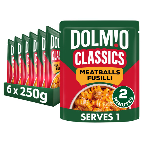 Dolmio Classics Pasta Meatballs Fusilli Ready Meals Pouch, Bulk