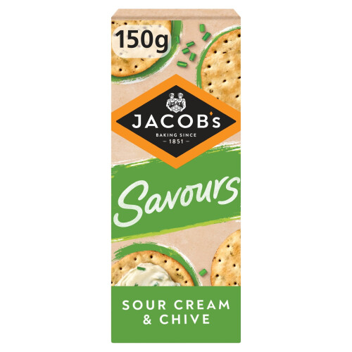 JACOB'S Savours Thins Sour Cream & Chive Crackers, 150 g (Pack of