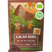 NaturaleBio Organic Raw Cacao Nibs 200g. Natural and Pure. Made in Tropical Regions from The Theobroma Cacao Plant. Source of Magnesium