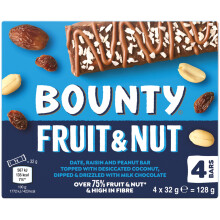 Bounty Fruit & Nut Milk Chocolate Snack Bars Multipack 4 Bars x