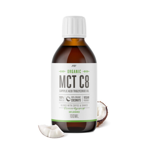 Organic C8 MCT Oil - 100ml (Glass) - 99%+ Cold Pressed C8 - Boosts