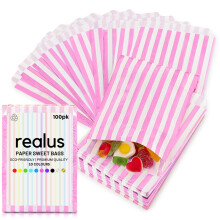 Pink Paper Sweet Bags 5 x 7” | REALUS 100pk Small Empty Sweets Bag |