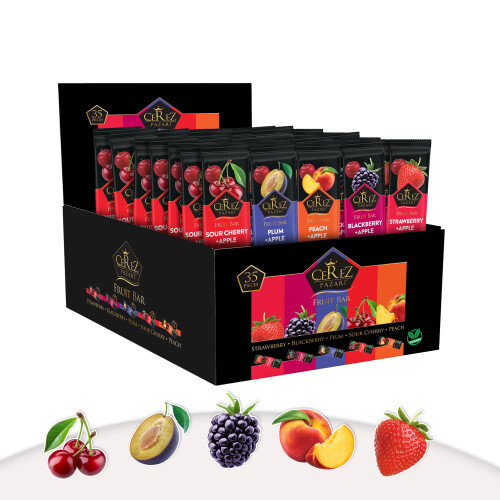 Cerez Pazari Dried Fruit Roll Ups, 25g x 35 pack Snacks Variety Pack
