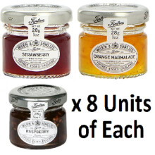Mixed Pack - Wilkin & Sons of Tiptree Strawberry / Raspberry / Orange Marmalade Preserves - 8 x 28g Mini Jars of Each flavour - 24 unit Mixed Pack
