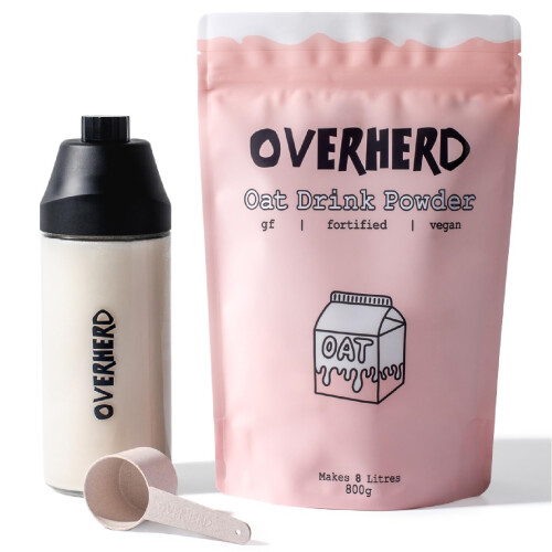 Overherd Oat Milk Powder Starter Set - Includes 8 Litre Pouch, Glass