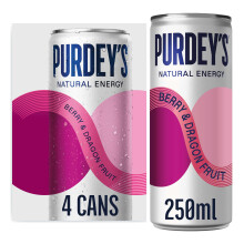 Purdey's Natural Energy Berry & Dragon Fruit 250ml Can (Pack of 4)