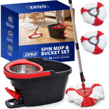 ZENO Mop And Bucket Set 2-In-1 | Spin Mop And Bucket Set with 3 Heads