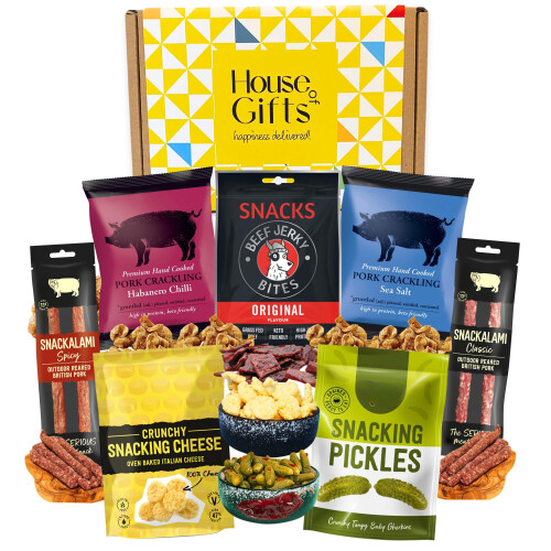 Savoury Snacks Hamper Gift Set with Pork Crackling, Beef Jerky,