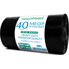 Hooripoori 70L Litres 40 MEGA Strong Heavy Duty Bin Bags, 45 μm Leak
