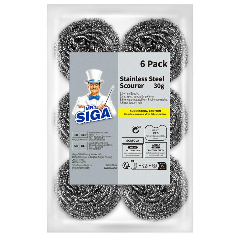 Mr.siga Stainless Steel Scourer, Pack Of 6,