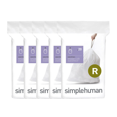 simplehuman Code R 100 Liners, 50% Recycled Custom Fit Bin Bags in