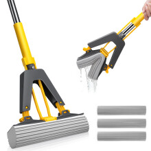 MASTERTOP Easy Floor Cleaner with Self-Squeeze Wringing, Hands-Free Extended Highly-Absorbent PVA Sponge Mop for Laminate, Tile, Hardwood Floor - Sen