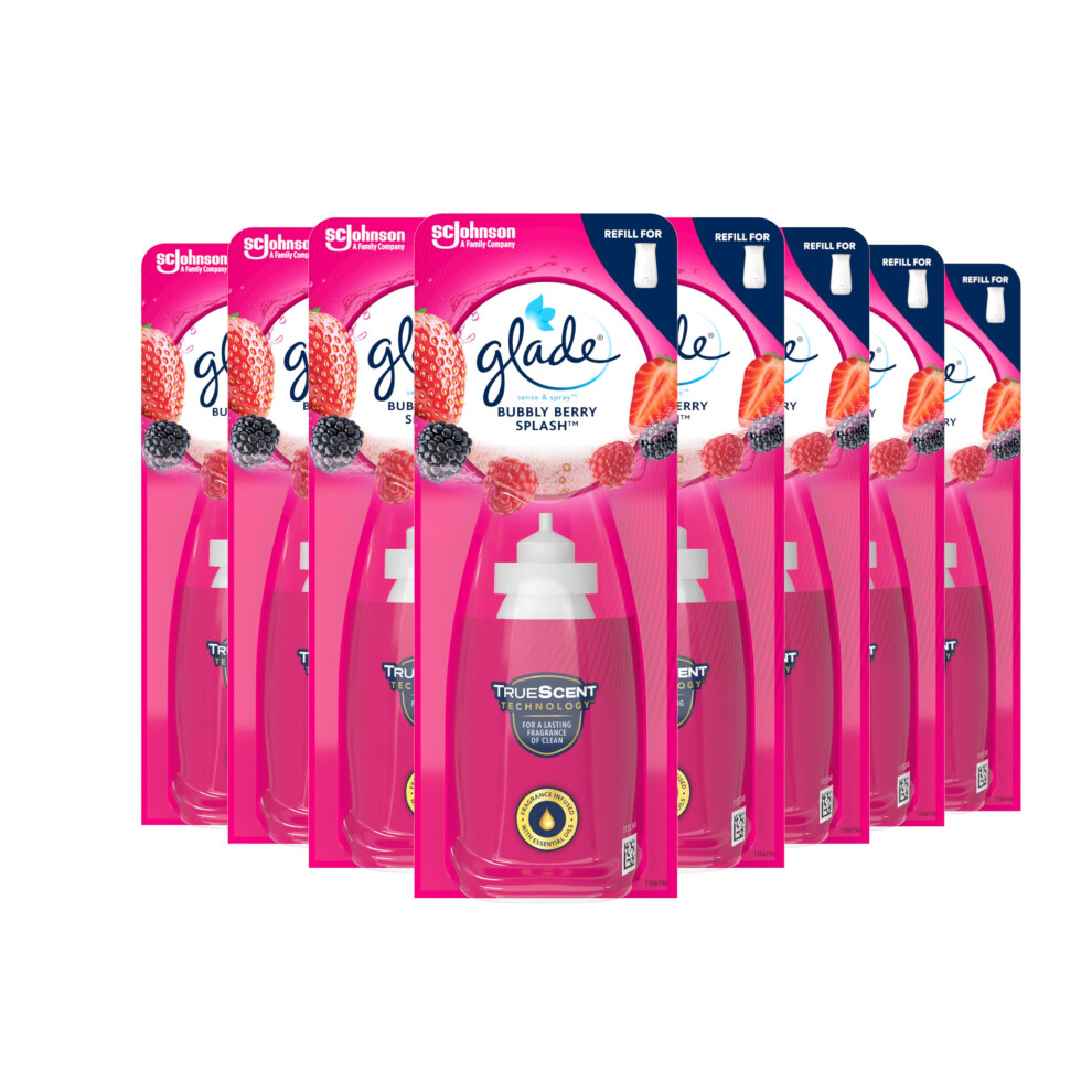 Glade Sense & Spray Air Freshener Refill, Motion Activated Automatic Room Spray And Odour Eliminator For Home, Bubbly Berry Splash, 8 Refills (8 X 18