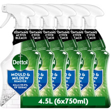 Dettol Bathroom Mould and Mildew Spray, 4.5L (750ml x 6 pck), Mould Remover, Bleach Spray, Antibacterial, Disinfectant, Household Cleaner, Kills 99.9