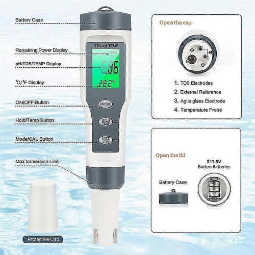 Digitálny TDS meter pre vodu - 3 v 1 pH/tester teploty 1