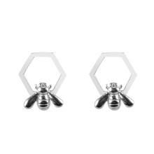 Sterling Silver Bee And Honeycomb Design Stud Earrings
