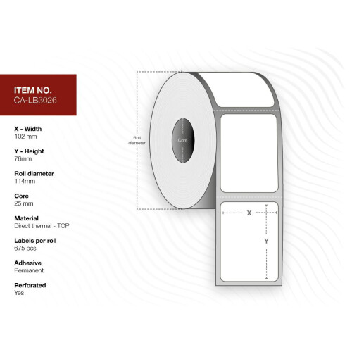 Optag etiket 102x76, Core 25, CA-LB3026