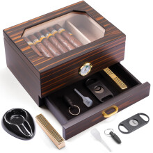 CINOROW Cigar Humidor voor 25-50 Sigaren met Accessoire Lade, Hygrometer, Spaanse Ceder Binnenkant