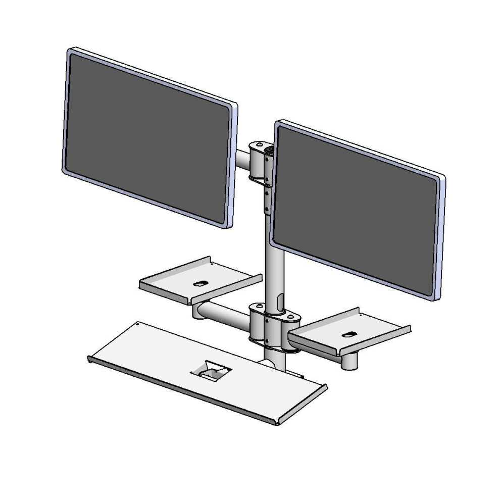 Ergonomic Solutions Wall Mounted Pole With Dual Vesa And Printer - Black 5715063176450