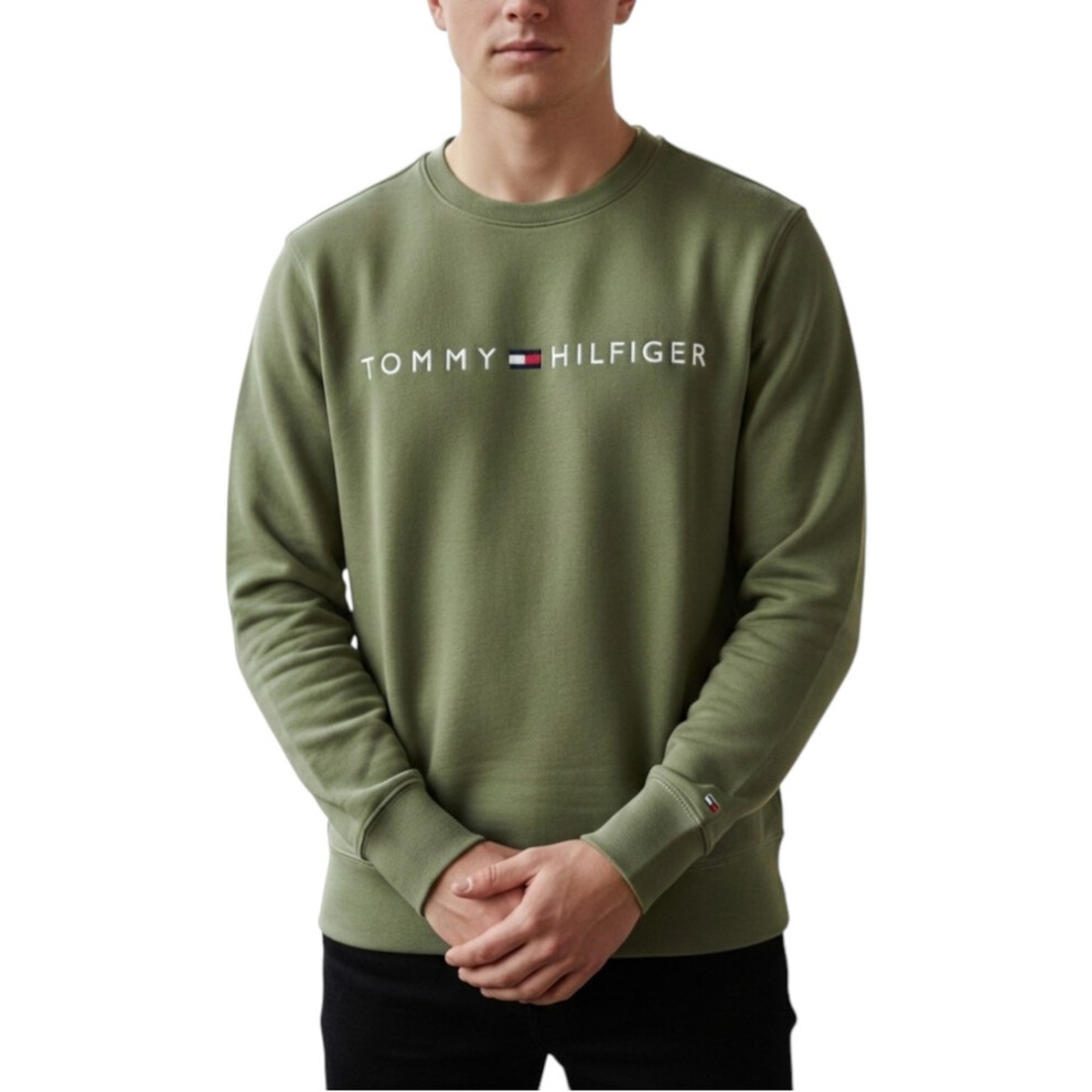 Tommy Hilfiger (Olive, L) Mens Sweatshirt Terry Cotton Jumper