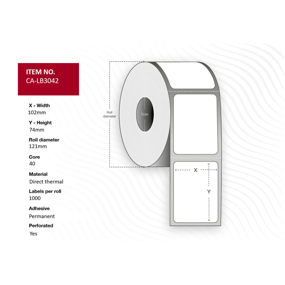 Capture Label 102 X 74 Core 40 Ã 121 Mm. Dt. Permanent. 1000 Labels Per Roll. 12 Rolls Per Box. White 5706998986290