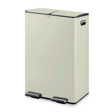 Tower Recycling Pedal Pin with Two 30L Compartments, Two Inner Buckets, Carbon Steel Body, 60L, Cream, T838023C