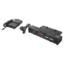 Dell Advanced port replicator for Dell Latitude E series featuring 5 USB ports multiple video outputs and 130W power supply.