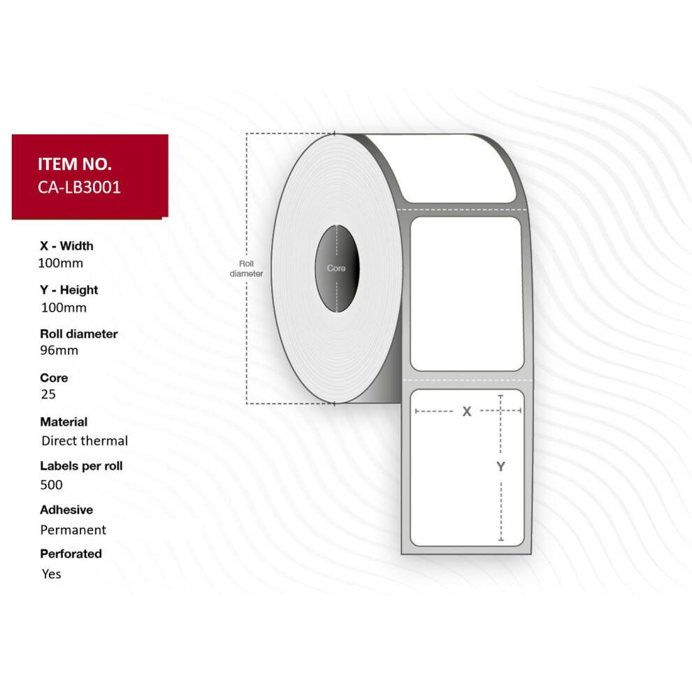 Capture Label 100 X 100 Mm - Core 25 Ã 96 Mm. Dt. Permanent. 500 Labels Per Roll. 20 Rolls Per Box. White 5706998985880
