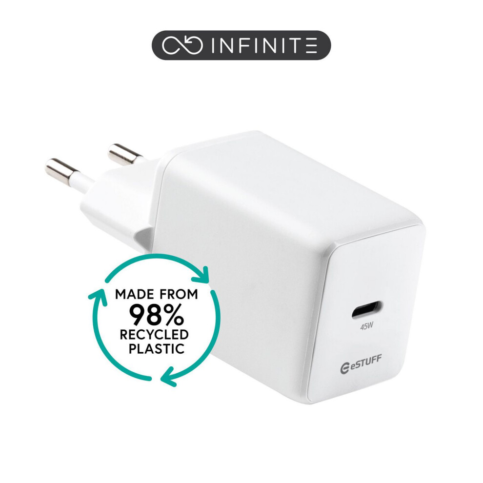 Estuff Infinite Usb-C Charger Eu Pd 45W Gan. - 98% Recycled Plastic White 5715063856512