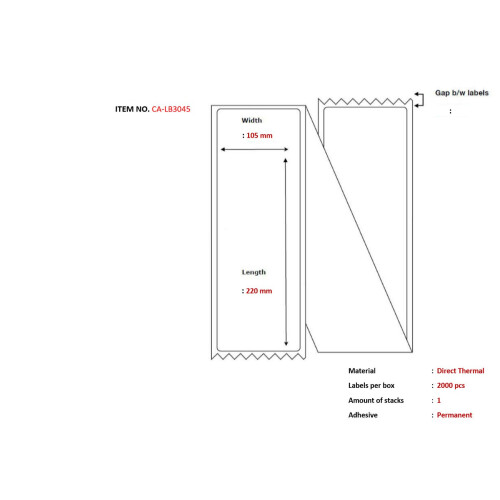 Capture Label 105 x 220 Fanfold. White. DT. Permanent. 2000 labels per box.