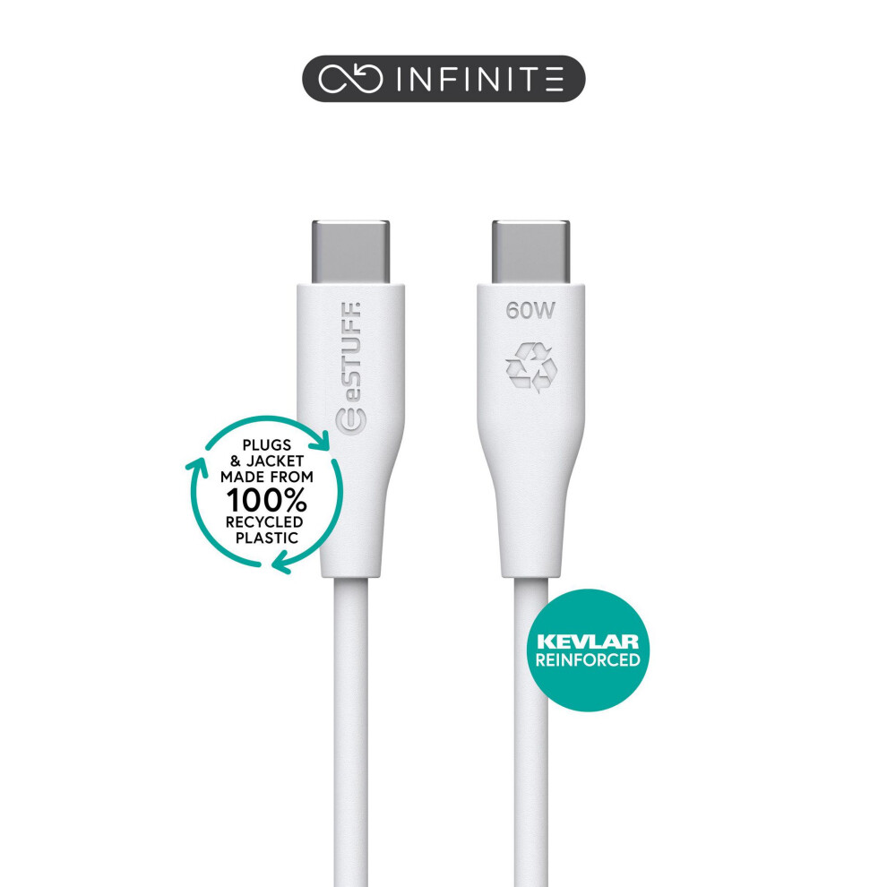 Estuff Infinite (Grs) Usb-C To Usb-C Cable 0.5M Pvc Free Recycled Plastic White 5715063042328