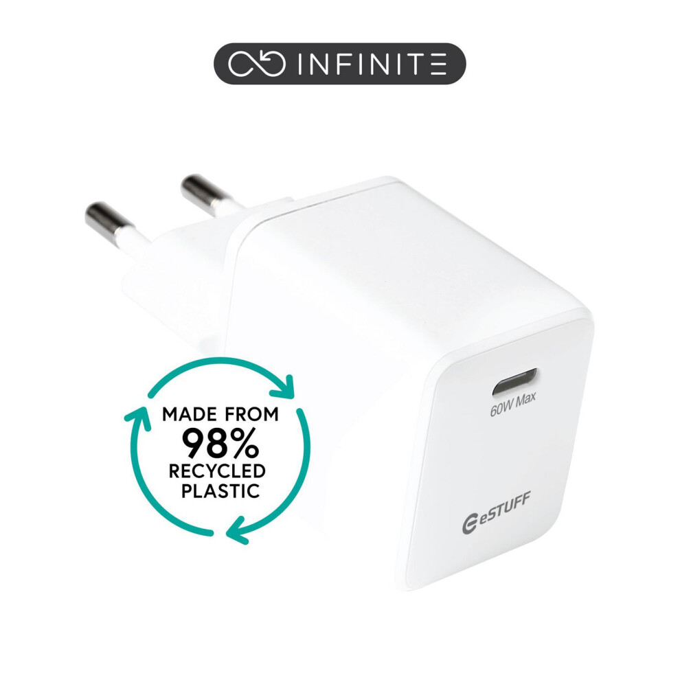 Estuff Infinite Usb-C Charger Eu Pd 60W Avs Adapter Gan - 98% Recycled Plastic White 5715328146266