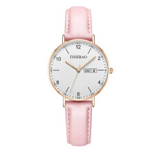 (069 pink leather rose shell white face women's watch) Ultra Thin Ladies Quartz Watch Dual Calendar Waterproof Luminous Dial Casual Wristwatch